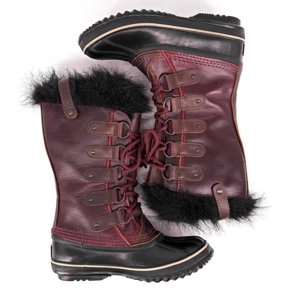 SOREL Joan of Arctic Premium Red Leather Snow Boots Size 6.5